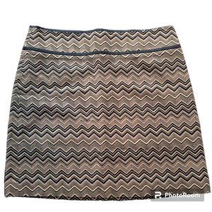 US4🎄LOFT Mini Skirt Pencil  Lined Black Brown Chevron Workwear Business Casual